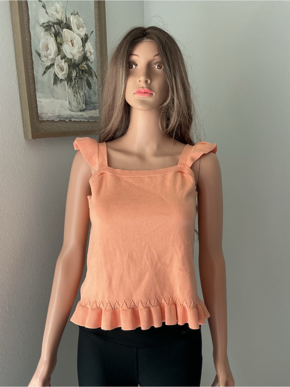 LOFT Peach Ruffle-Strap Knit Tank